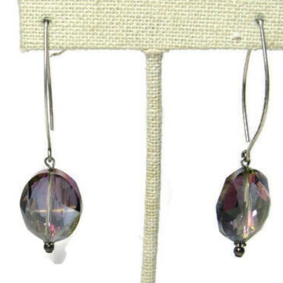 Earrings Pierced Dangle Drop Glass AB Aurora Borea - Picture 1 of 8